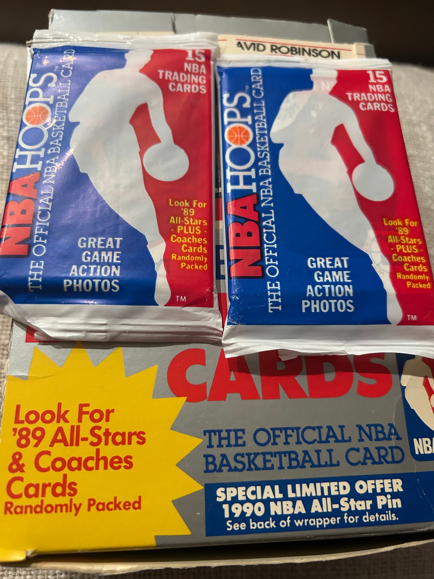1989/90 NBA Hoops Basketball Series 1 Hobby Pack. ( 2 Pack Lot). Robinson, KJ RC.