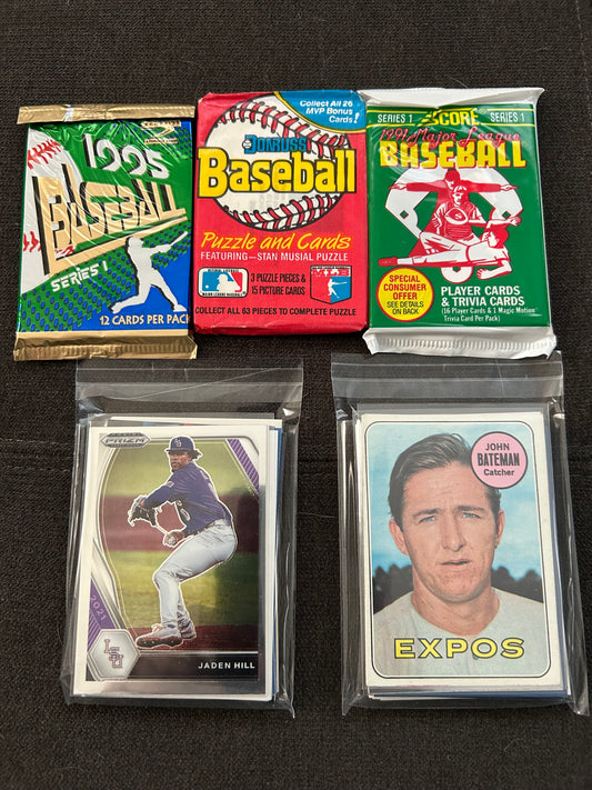 Baseball Vintage Pack ( 3 Pack Lot) plus 50 repacked cards from 1960s-present.