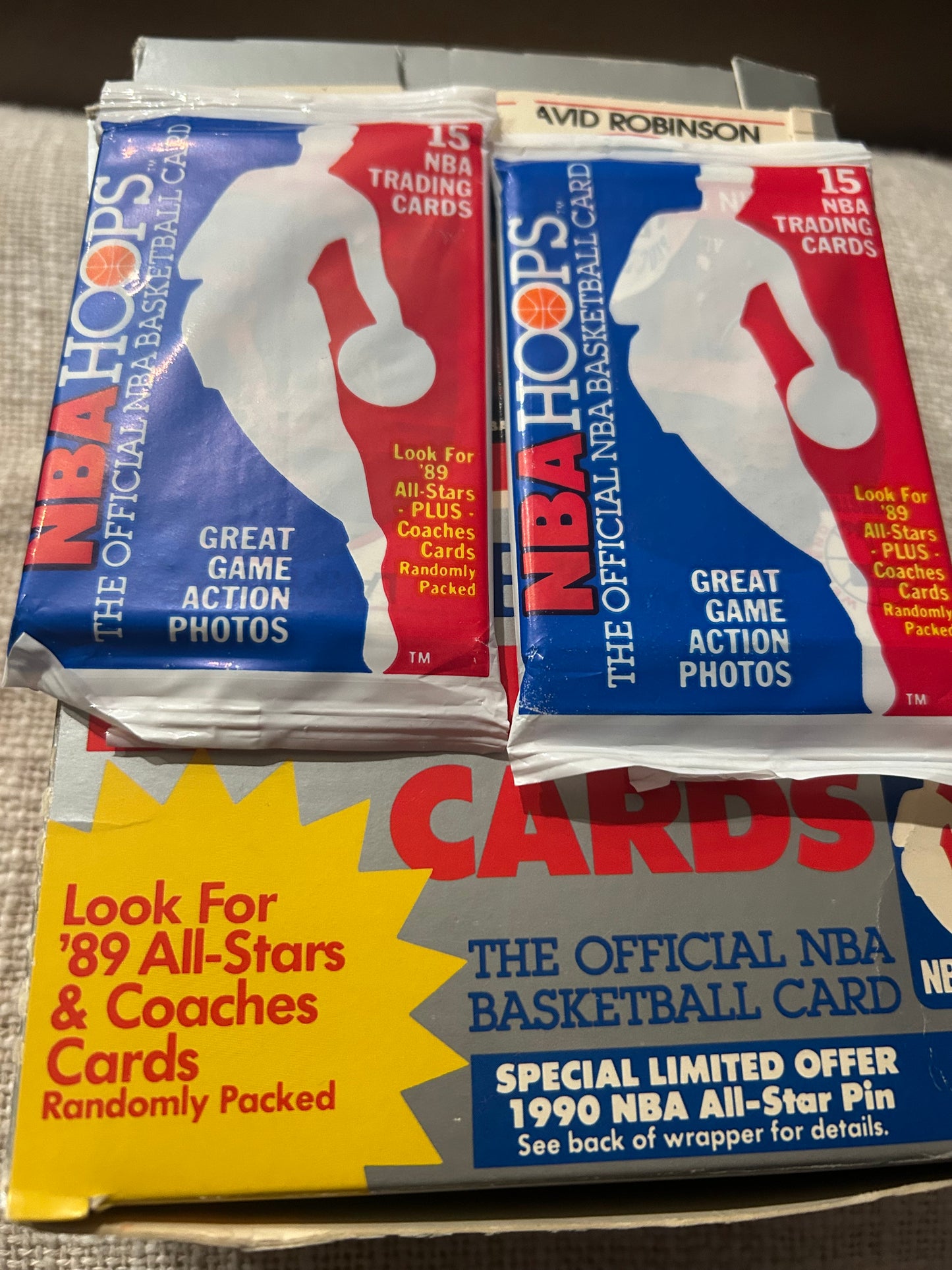 1989/90 NBA Hoops Basketball Series 1 Hobby Pack. ( 2 Pack Lot). Robinson, KJ RC.