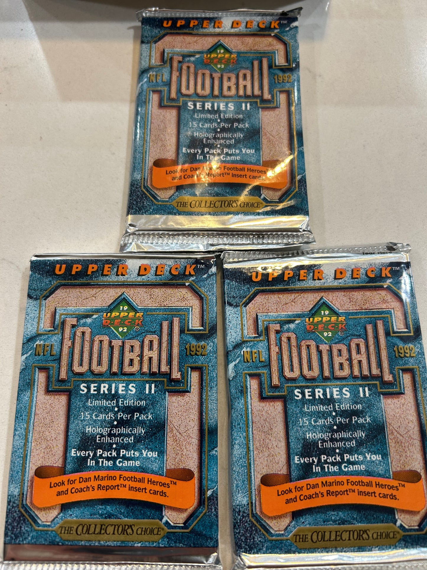 1992 Upper Deck Series 2 Football 3 Pack Lot. ( 3 Pack Lot) Bennett, Buckley RC, Sean Salisbury RC Larry Webster RC, Troy Vincent RC, Alonzo Spellman RC, Steve Emtman, Quentin Coryatt Many more