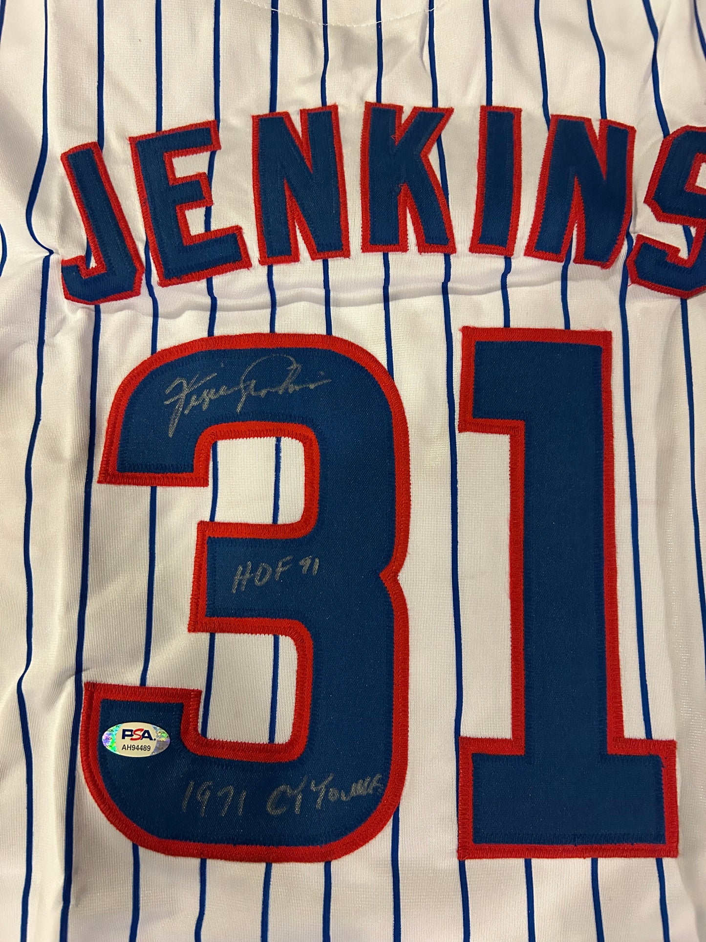 Fergie Jenkins Signed Auto Chicago Cubs Custom Jersey HOF and CY W/Psa Cert