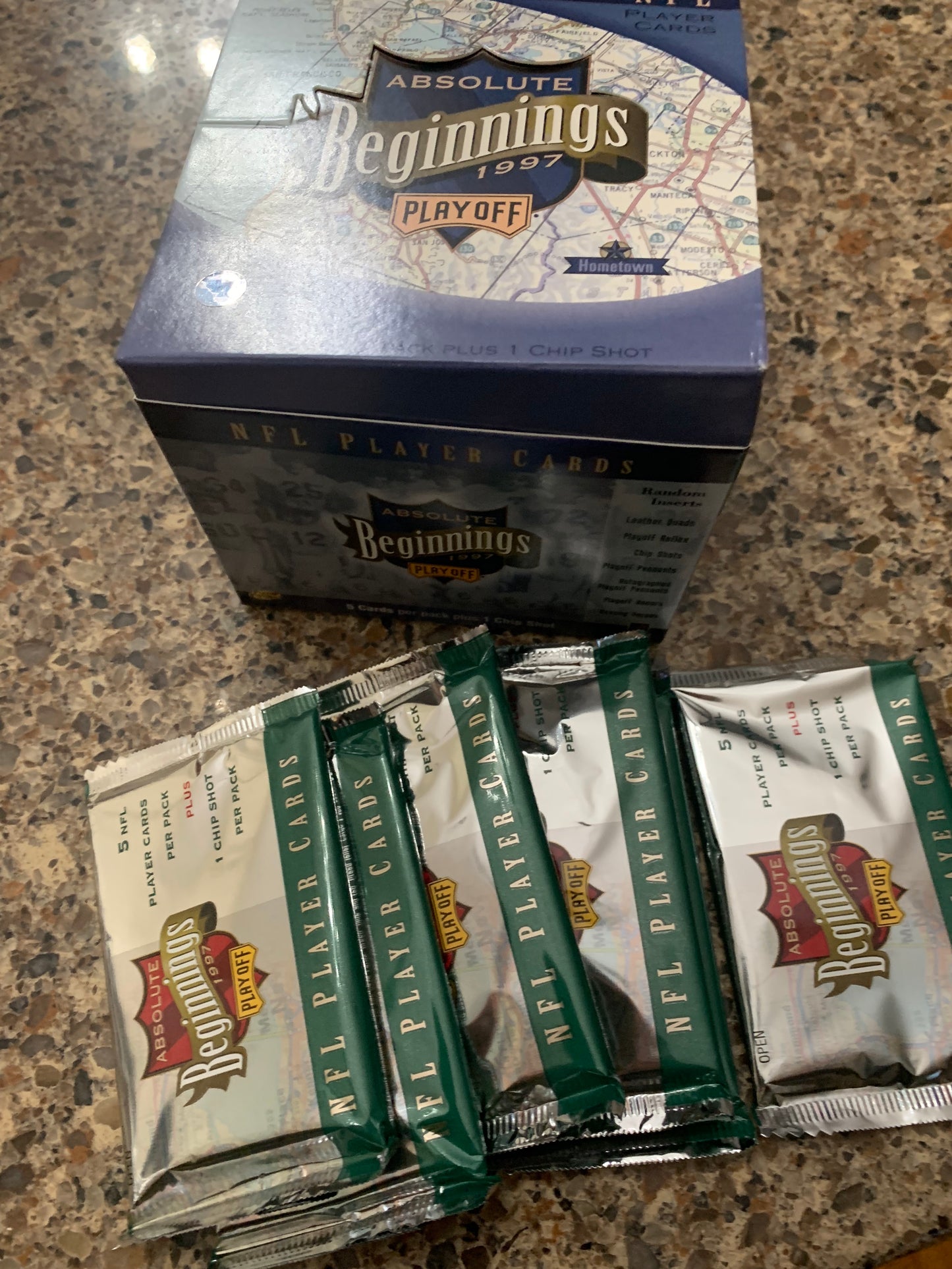 1997 Playoff Absolute Beginnings, Football Factory-Sealed Hobby packs looking for RC Dunn and Tony Gonzales