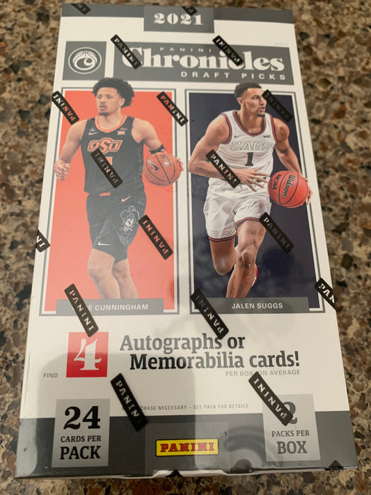 2021/22 Panini Chronicles Draft Picks Hobby Box 4 autos and or memorabilia cards per Box look for rookies Suggs and Cade