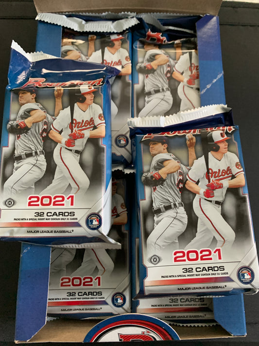2021 Bowman Baseball Hobby Jumbo Single Pack  ( 1 Pack Lot). 32 cards per pack.  look for rookie cards of Alec Bohm, Jake Cronenworth, Dylan Carlson and many more