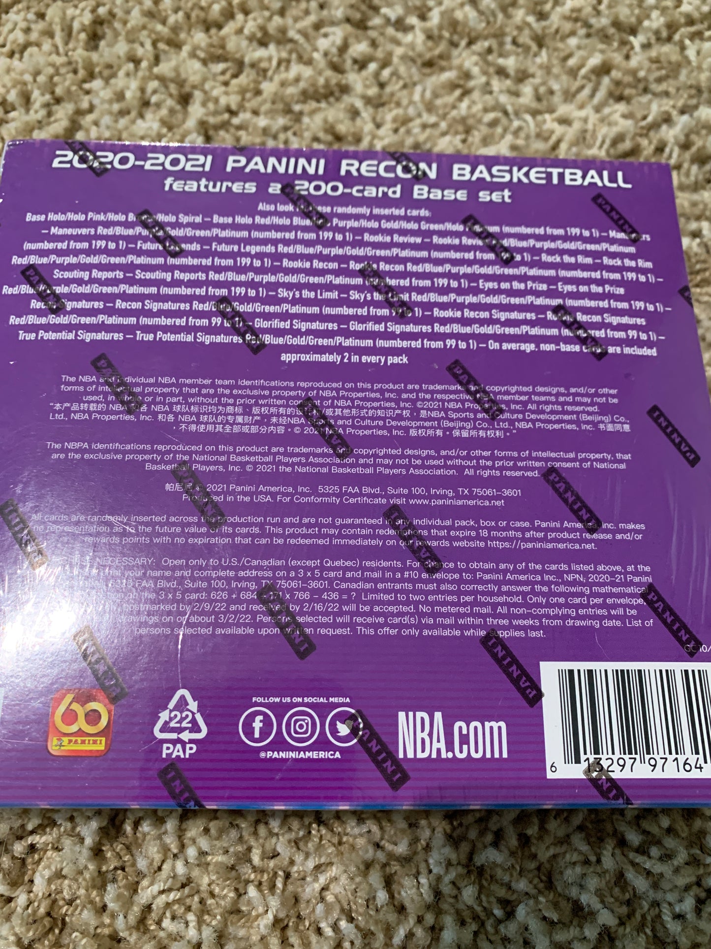2020-21 Panini Recon Basketball Factory Sealed Hobby Box (1 box)