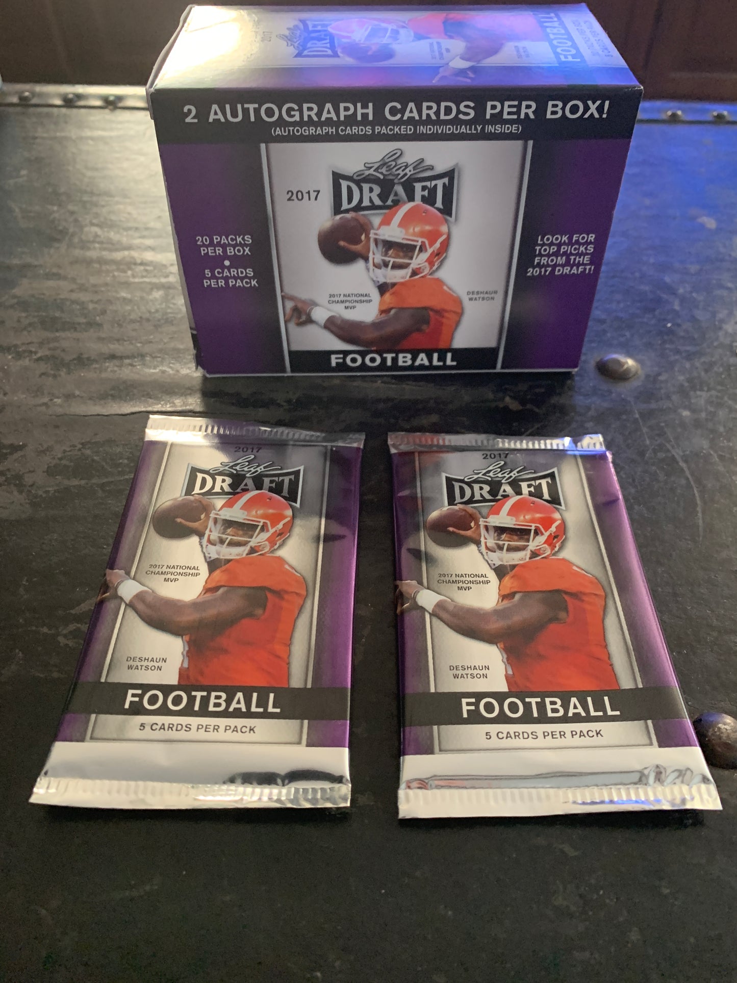 2017 Leaf Draft Football Single Pack look for Rookies Christian McCaffrey, Deshaun Watson, Joe Mixon, Pat Mahomes