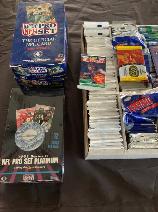 Wholesale Lot of Unopened FOOTBALL Cards in Wax Packs - Vintage 55 Card Lot