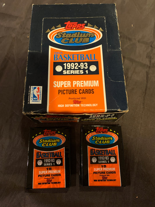 1992-93 Topps Stadium Club Series 1 Basketball Packs For Sale. ( 2 Pack Lot). Shaq, Mourning, Sprewell, Jordan, Ewing