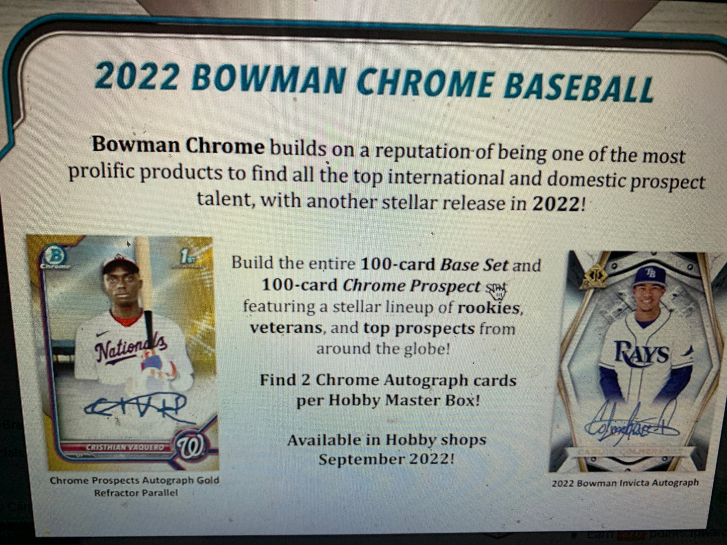 2022 Bowman Chrome Baseball Hobby Box