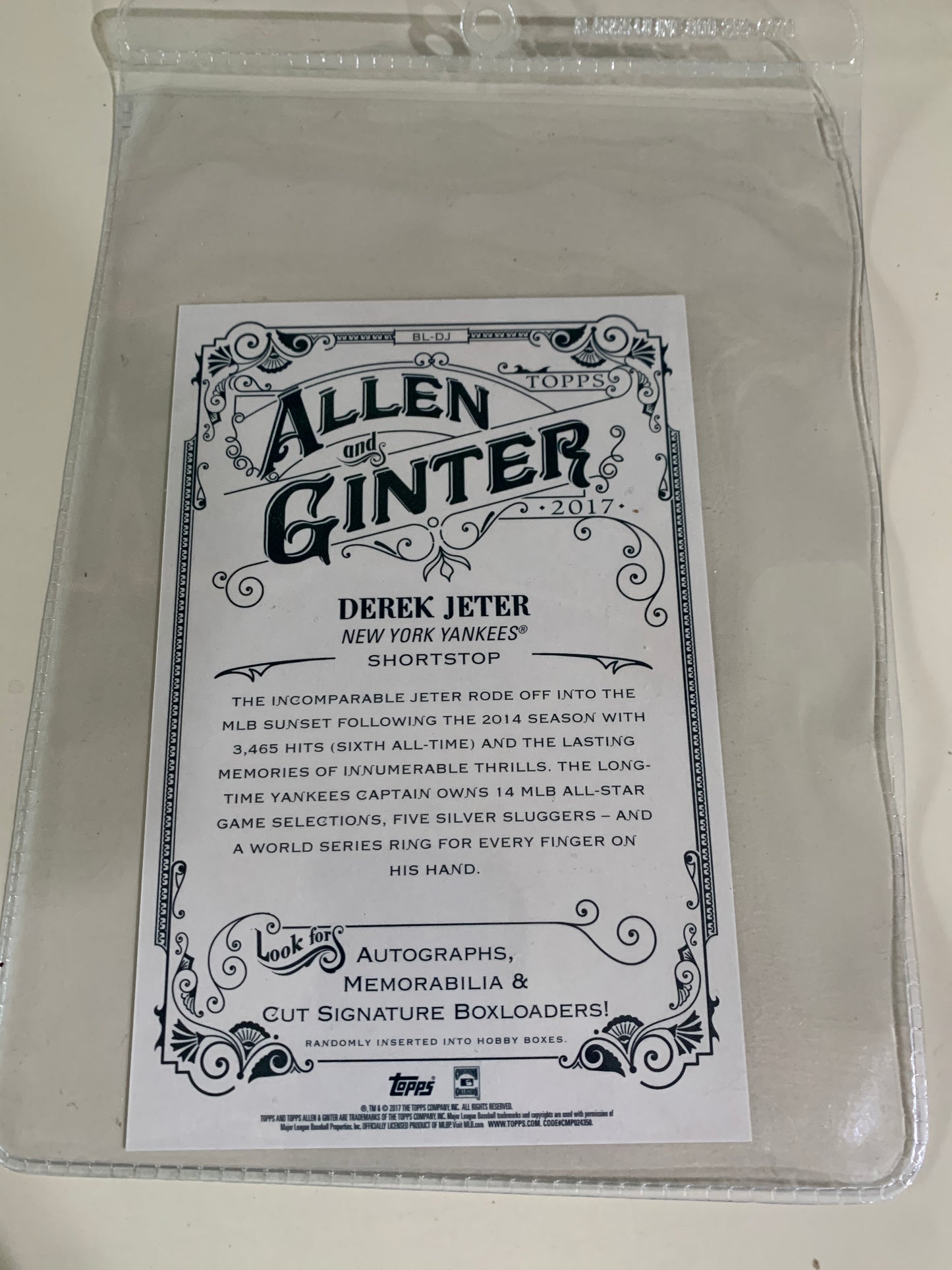 2017 Topps Allen & Ginter Jumbo Box Loader Topps BL-DJ Derek Jeter Yankees This is an original Derek Jeter Allen & Ginter box loader card.