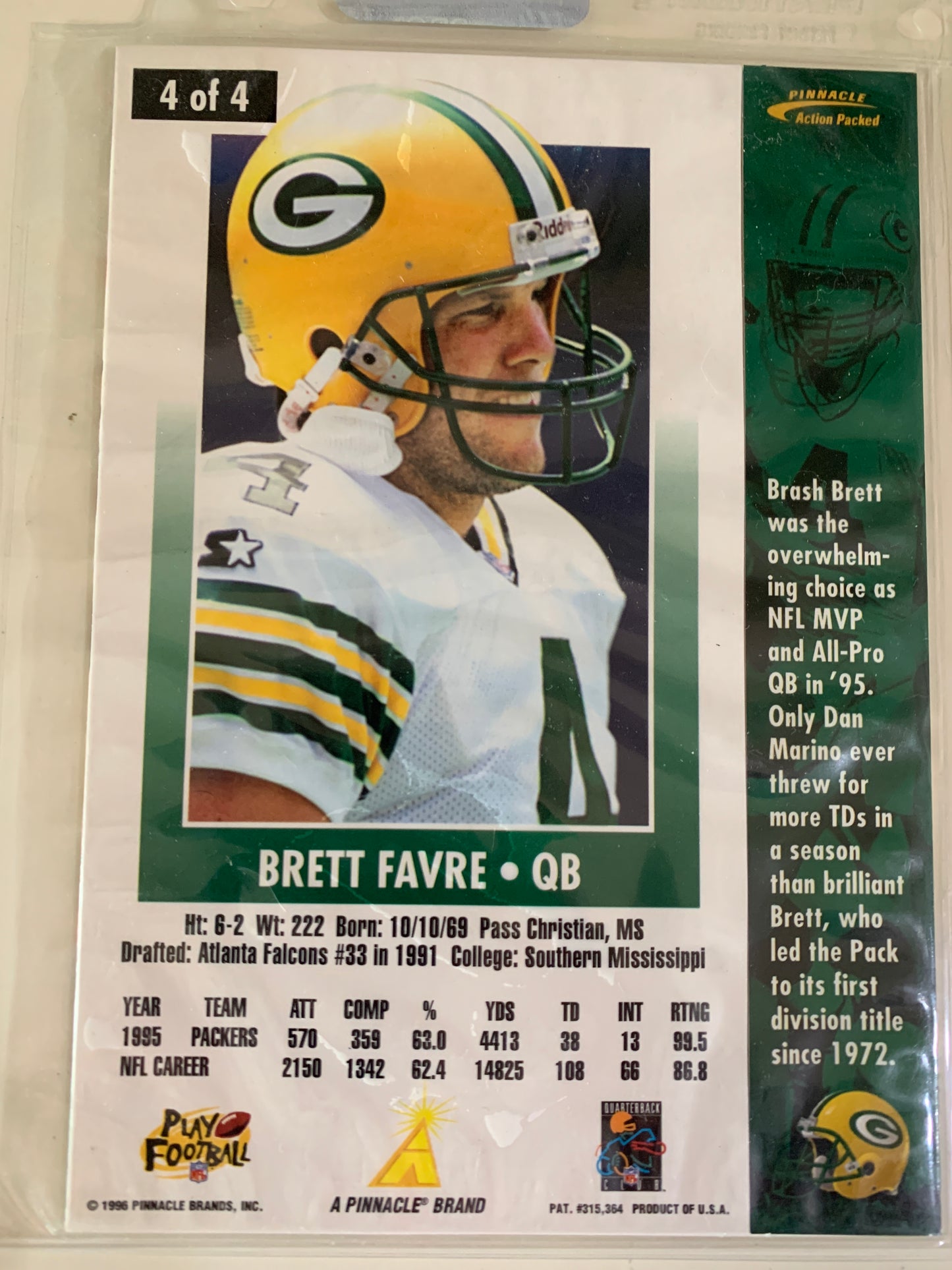 1996 Brett Favre Pinnacle Action Packed Jumbo #4 of 4