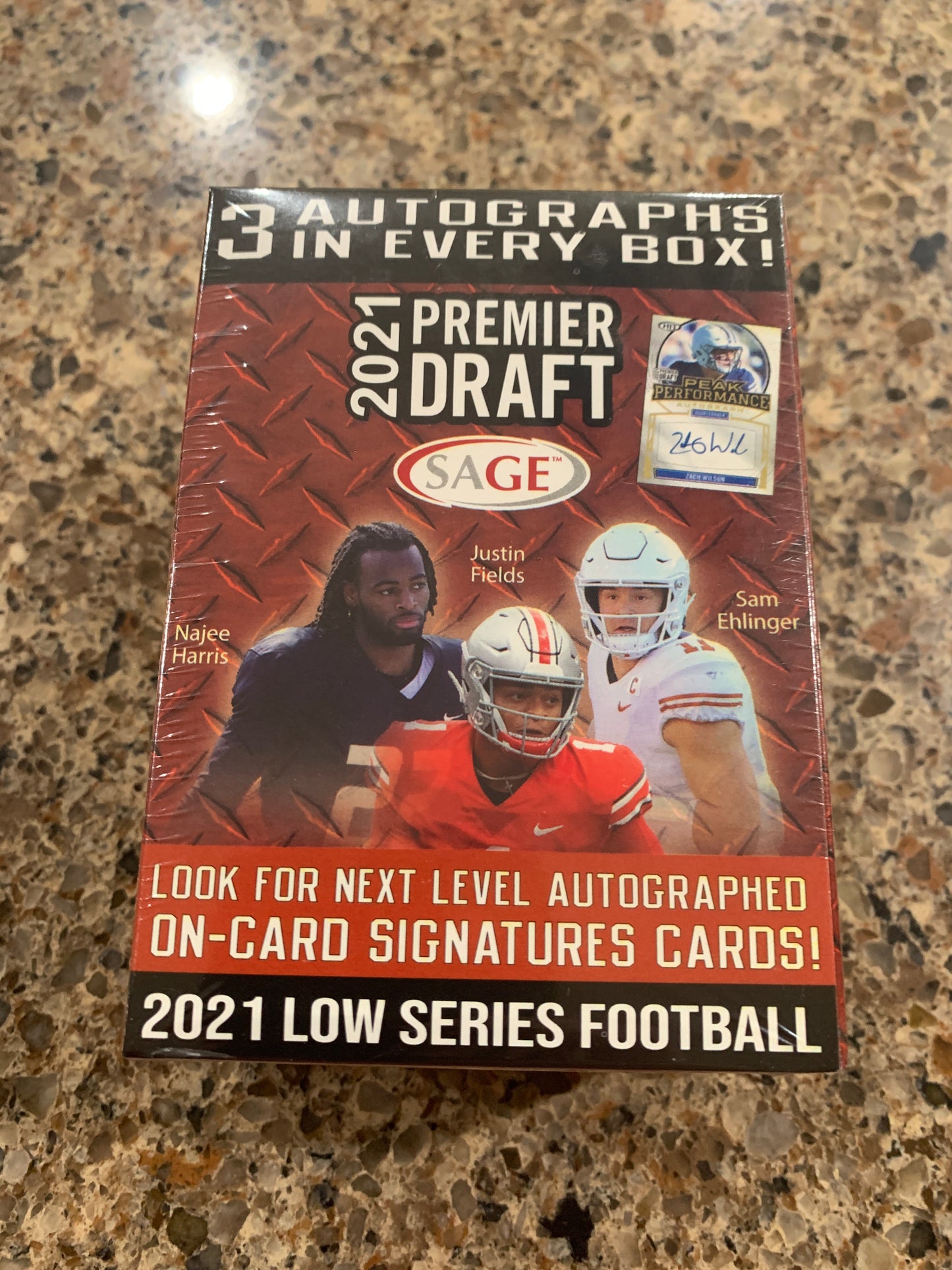 2021 Sage Hit Premier Draft Low Series Football Factory Sealed Blaster Box 3 autos per box