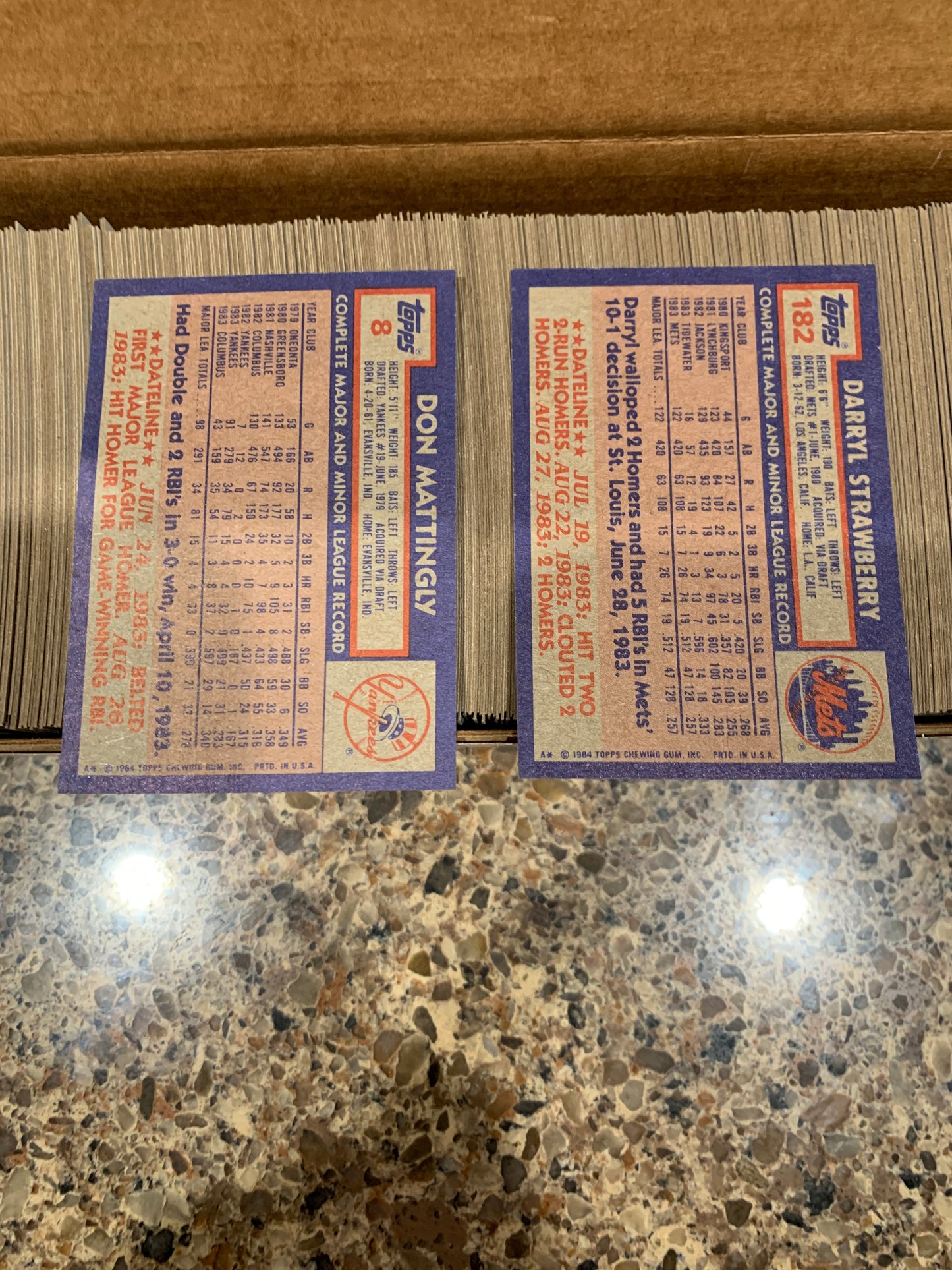 1984 Topps Baseball Complete Set from Vending Case Gem Mint Mattingly Strawberry