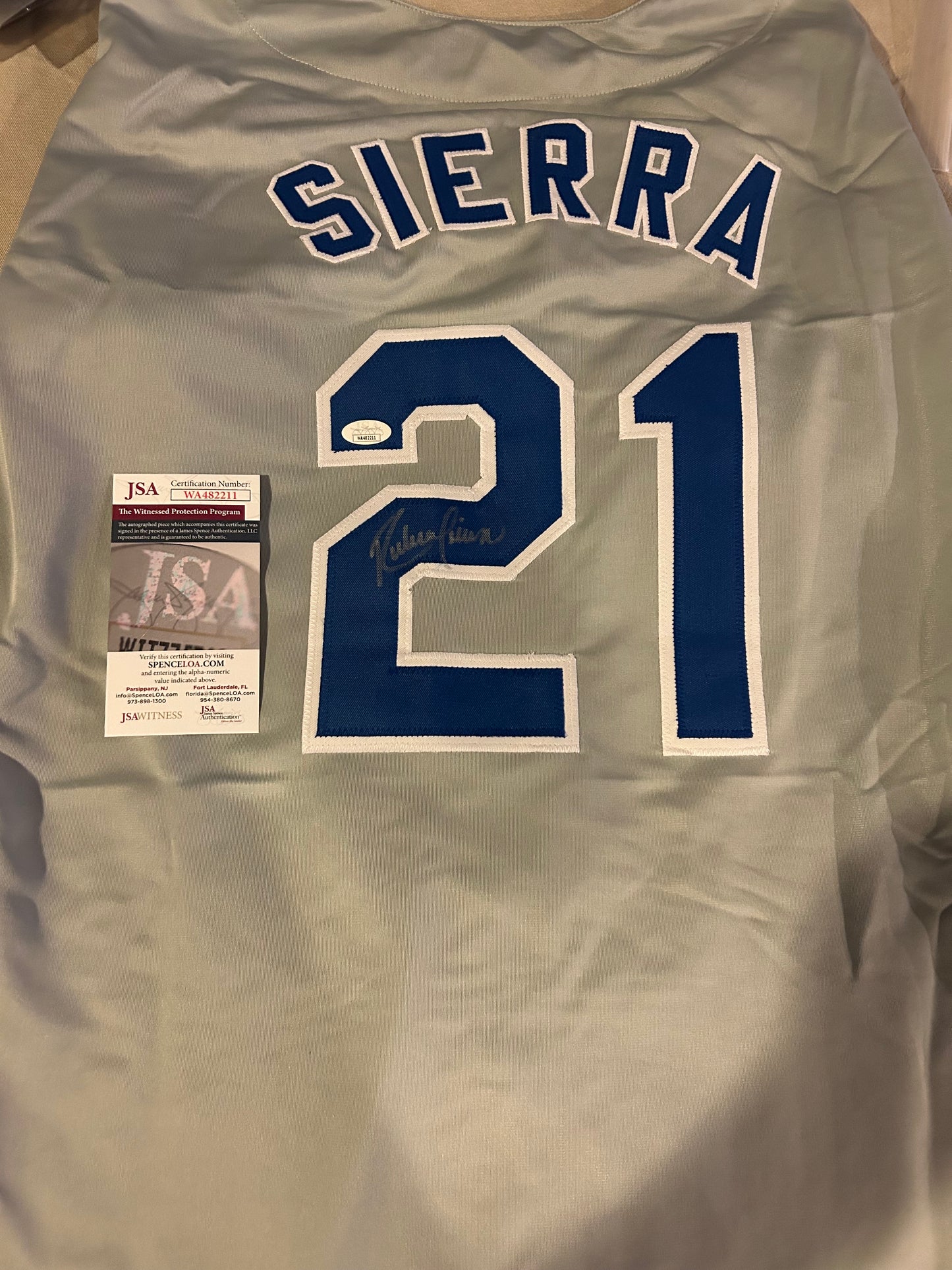 Ruben Sierra autographed signed jersey MLB XL Grey Texas Rangers JSA COA #WA482211
