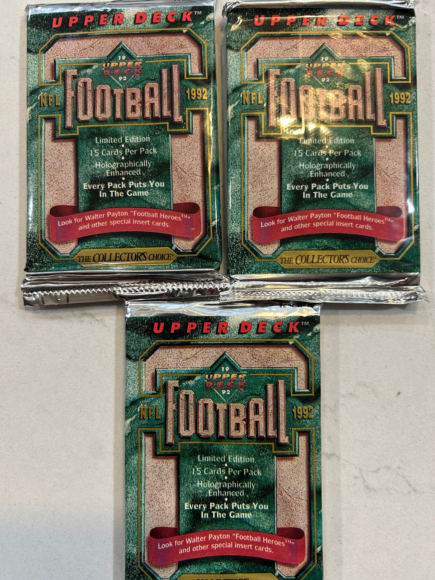 1992 Upper Deck Series 1 Football 3 Pack Lot. ( 3 Pack Lot) Bennett, Buckley RC Many more