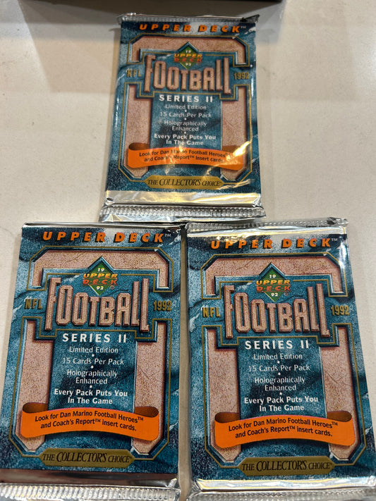 1992 Upper Deck Series 2 Football 3 Pack Lot. ( 3 Pack Lot) Bennett, Buckley RC, Sean Salisbury RC 	Larry Webster RC, Troy Vincent RC, Alonzo Spellman RC,  Steve Emtman, Quentin Coryatt Many more
