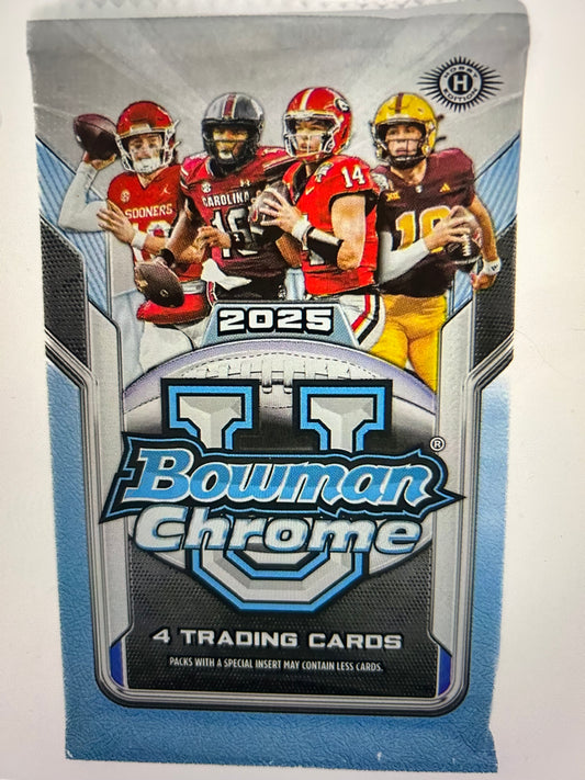 2025 Bowman University Chrome Football Hobby Pack. ( 1 Pack Lot)