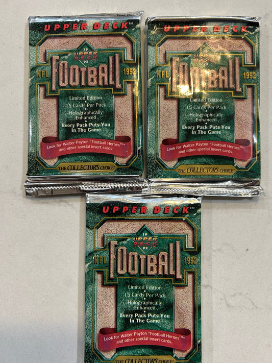 1992 Upper Deck Series 1 Football 3 Pack Lot. ( 3 Pack Lot) Bennett, Buckley RC Many more