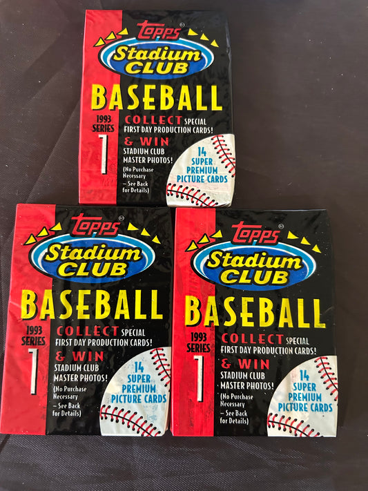 1993 Topps Stadium Club Baseball Series 1 Packs. ( 3 Pack Lot)  Loaded with rookies and HOF