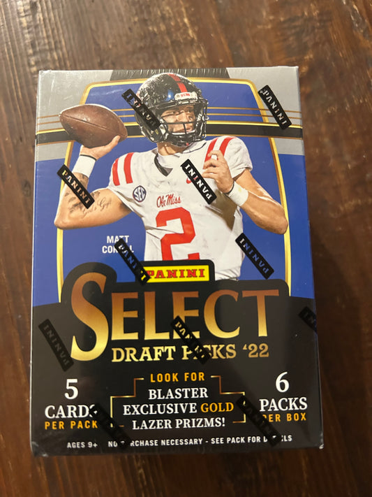 2022 Panini Select Draft Picks Football 6-Pack Blaster Box (Gold Lazer Prizms!)