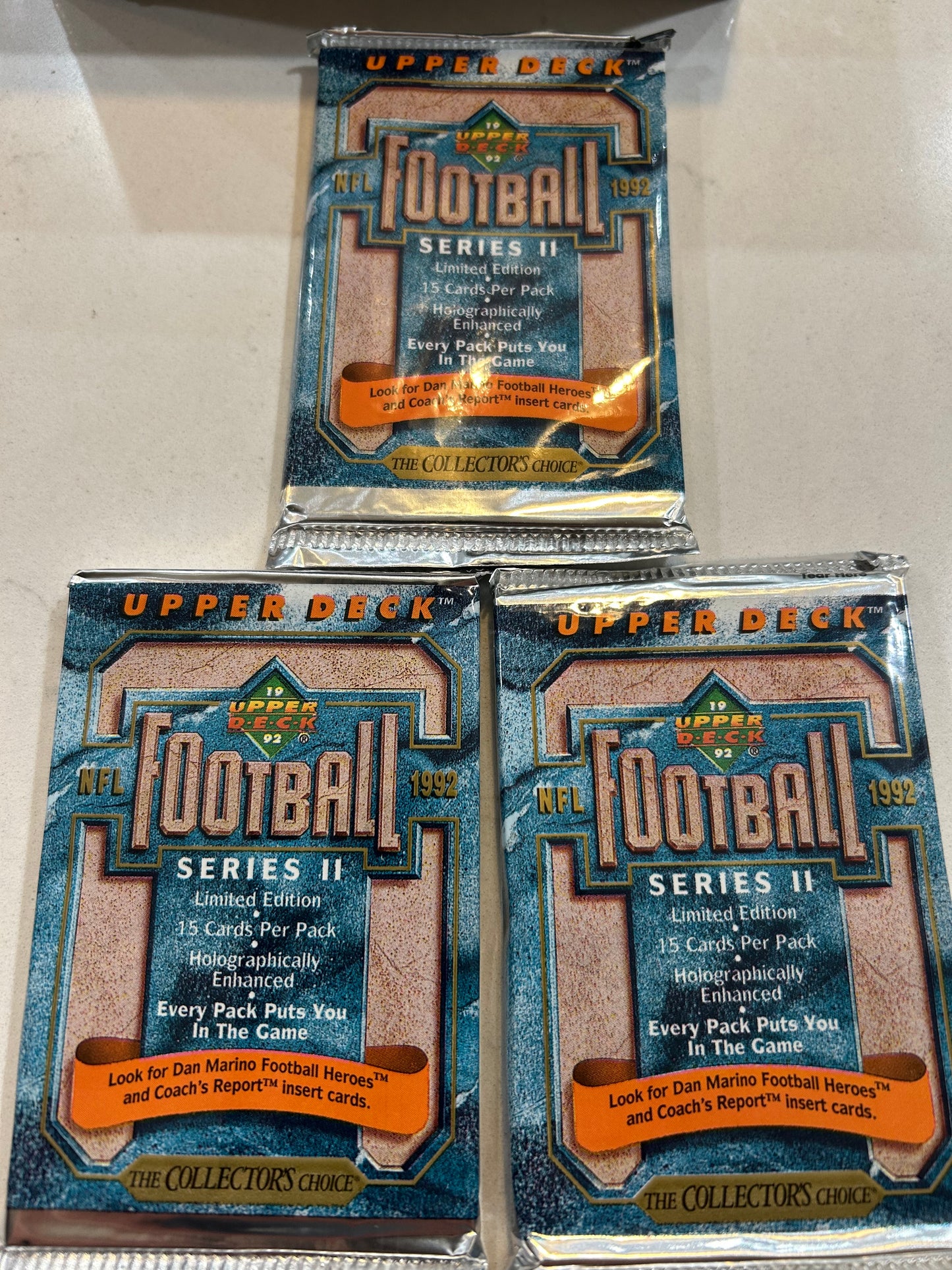 1992 Upper Deck Series 2 Football 3 Pack Lot. ( 3 Pack Lot) Bennett, Buckley RC, Sean Salisbury RC 	Larry Webster RC, Troy Vincent RC, Alonzo Spellman RC,  Steve Emtman, Quentin Coryatt Many more