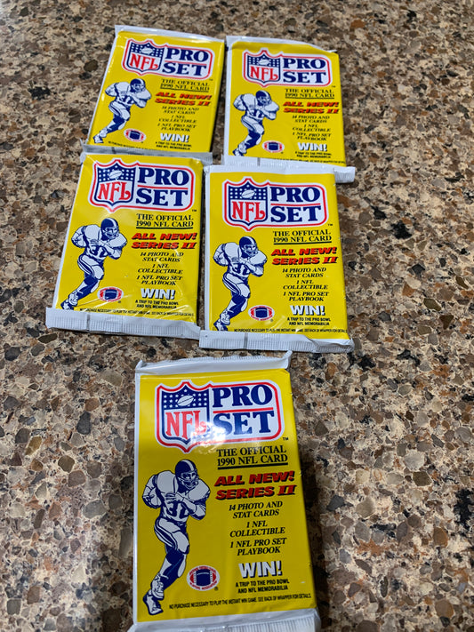 1990 Pro Set Series 2 Football Wax Pack lot of 5 packs