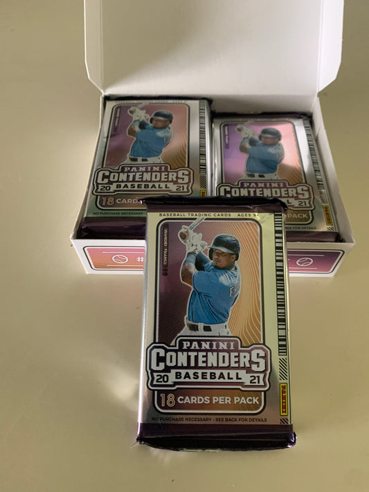 2021 Panini Contenders Baseball Hobby Single Pack. Each pack should yield one autograph along with 3 Optic editions and 4 inserts.