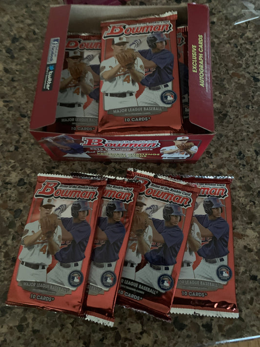 2013 Bowman Baseball Single Pack. Each Pack has 2 bowman chrome per pack look for Manny Machado RC?