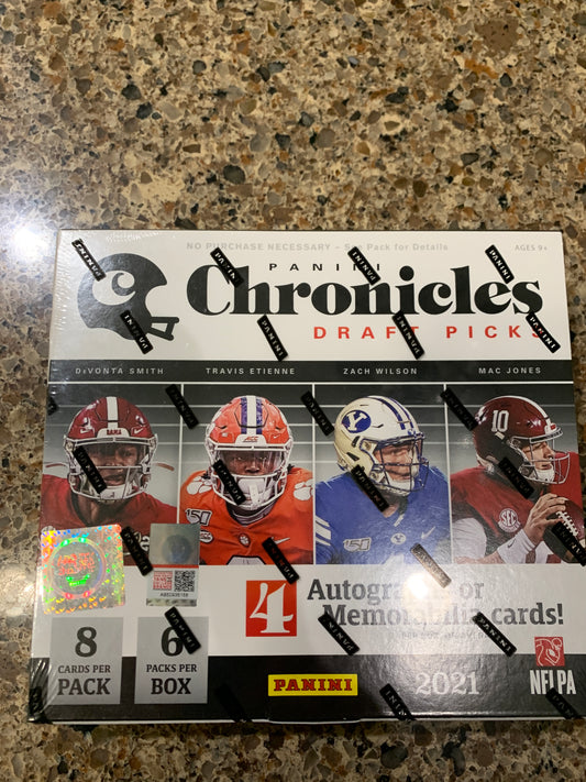 2021 Panini Chronicles Draft Picks Football Hobby Box. RC Devonta Smith, Mac Jones, Etienne, Zack Wilson and many more