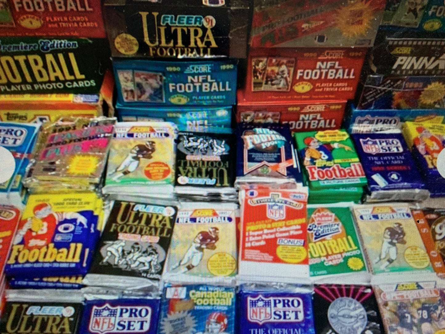 Wholesale Lot of Unopened FOOTBALL Cards in Wax Packs - Vintage 100 Card Lot