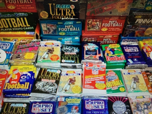 Wholesale Lot of Unopened FOOTBALL Cards in Wax Packs - Vintage 300 Card Lot