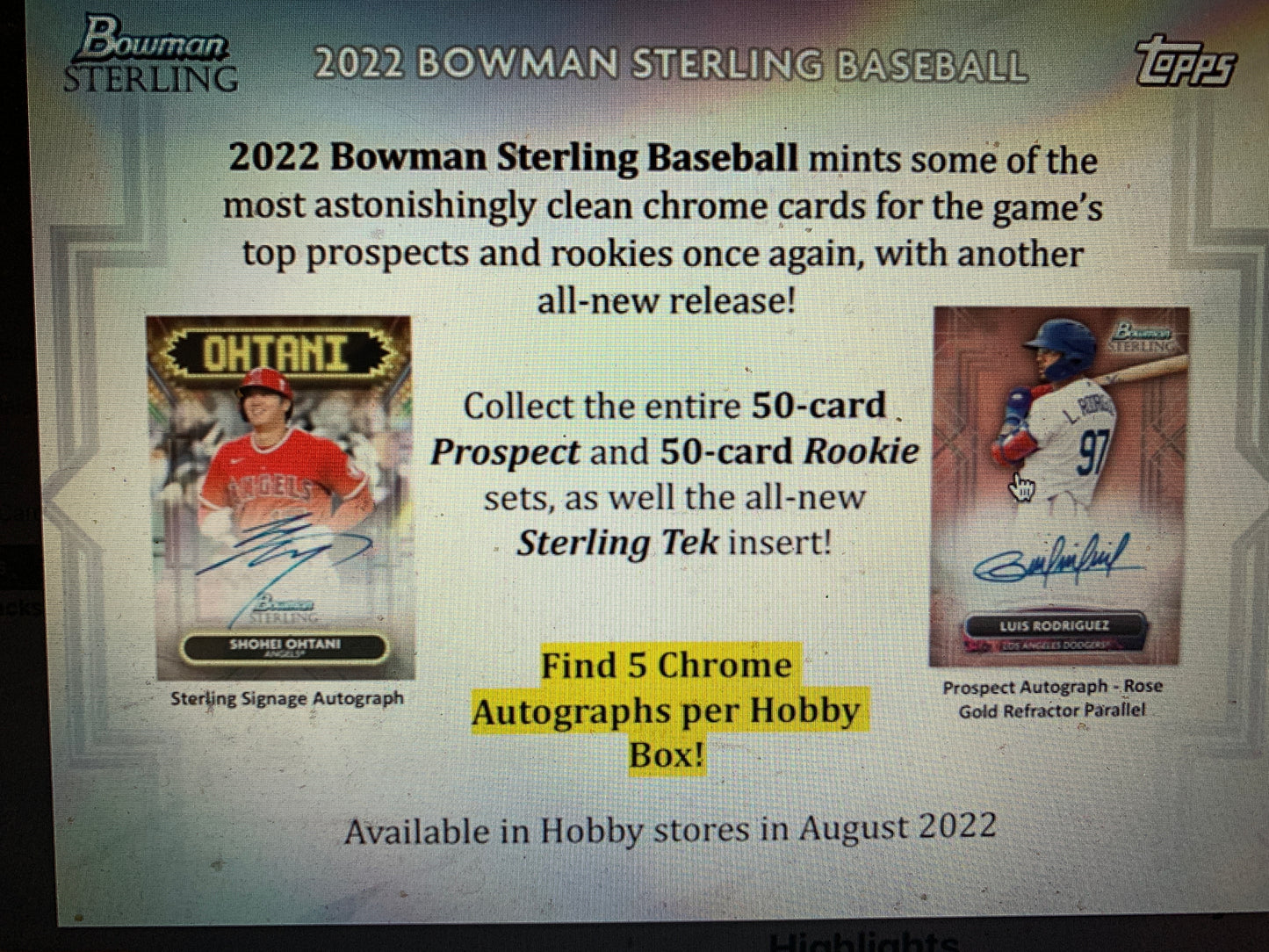 2022 Bowman Sterling Baseball Hobby Mini-Box 1 Auto Per Box