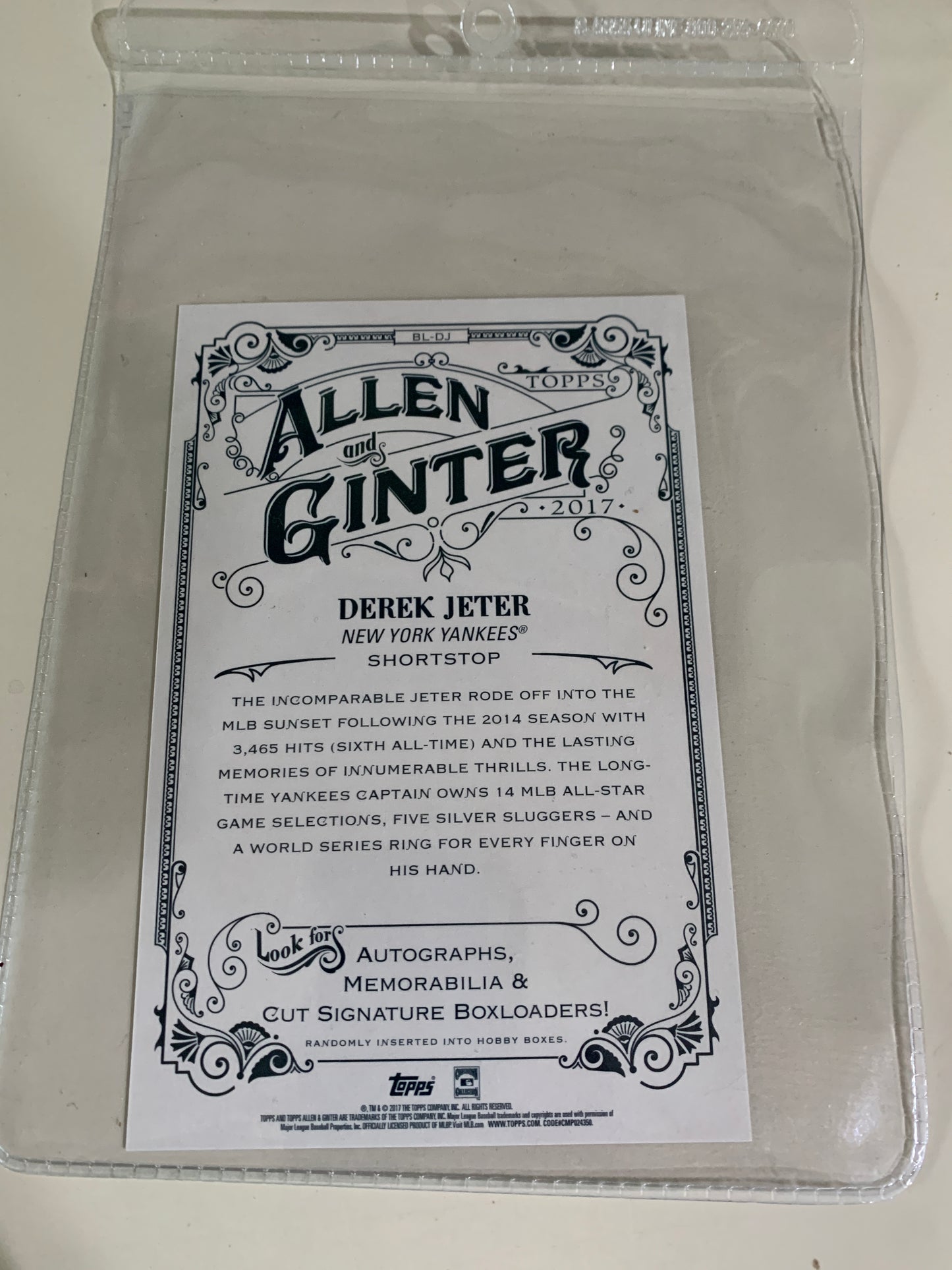 2017 Topps Allen & Ginter Jumbo Box Loader Topps BL-DJ Derek Jeter Yankees  This is an original Derek Jeter Allen & Ginter box loader card.